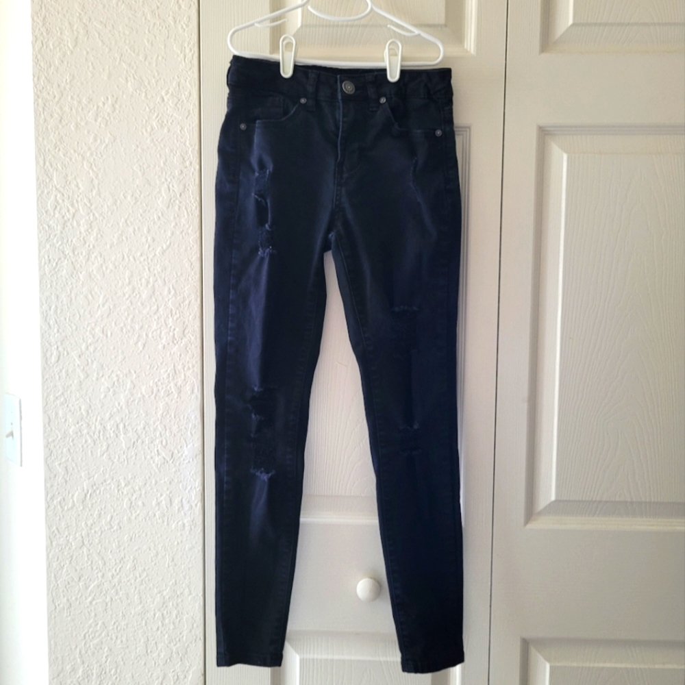 Hot Topic High-rise Distressed Black Skinny Jeans with Aesthetic Rips Size 3